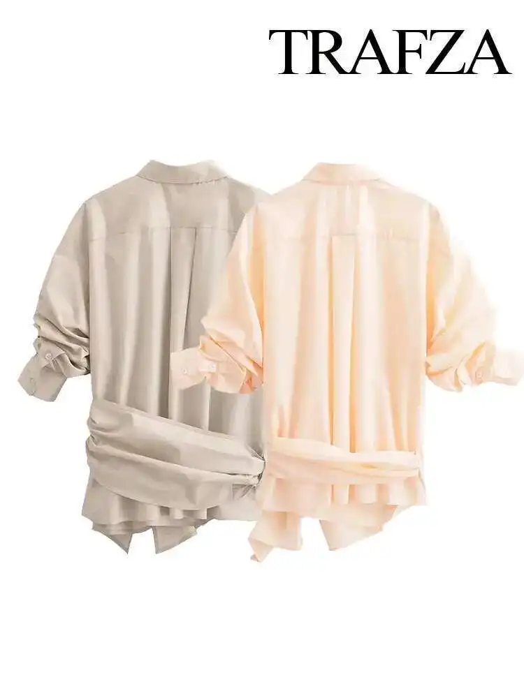 

New Summer Pleated Bow Decorated Casual Shirt Fashionable Lapel Sleeve Elegant Women's Short Top Streetwear