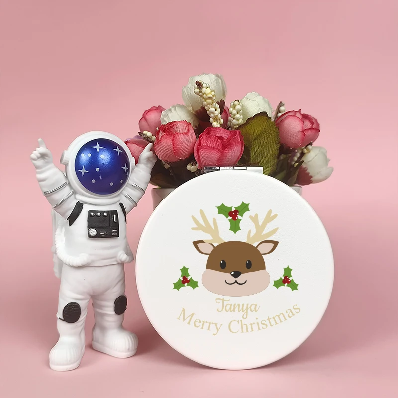 

1pc deer cute Diy White UV Print Custom Name Metal Makeup Mirror Wedding Party Gifts