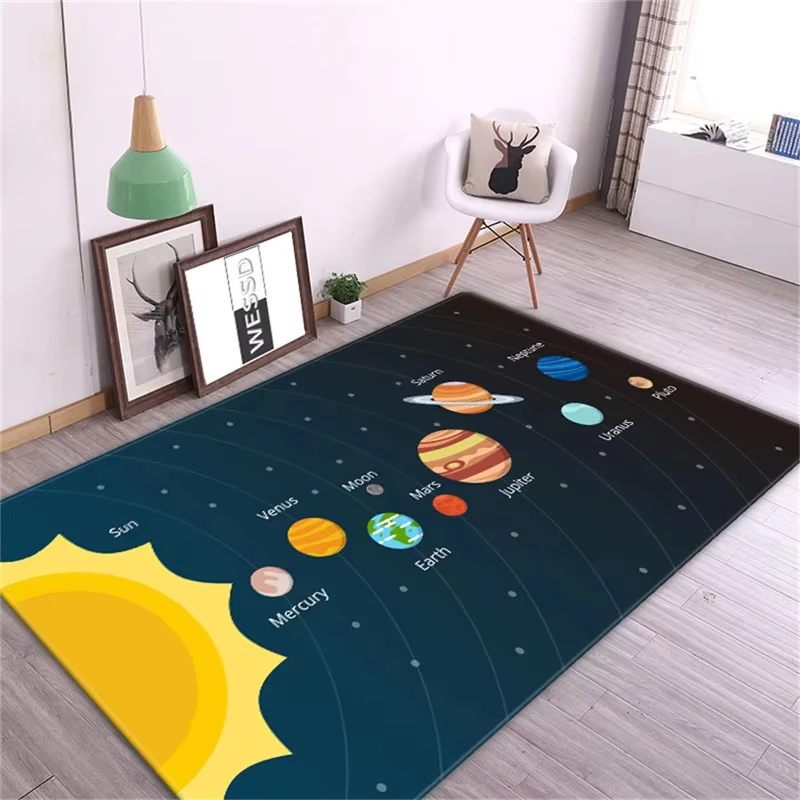 Creative Space Theme Solar System Rug for Living Room Kids Bedroom Rug Play Mat Nursery Floor Decor Home Aesthetic Doormat