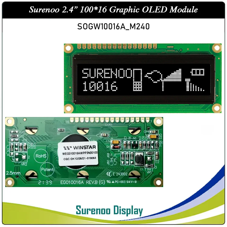 Real OLED Display, WS0010 Graphic 100*16 Dots Compatible with 1602 162 Character LCD Module LCM Screen, Support SPI