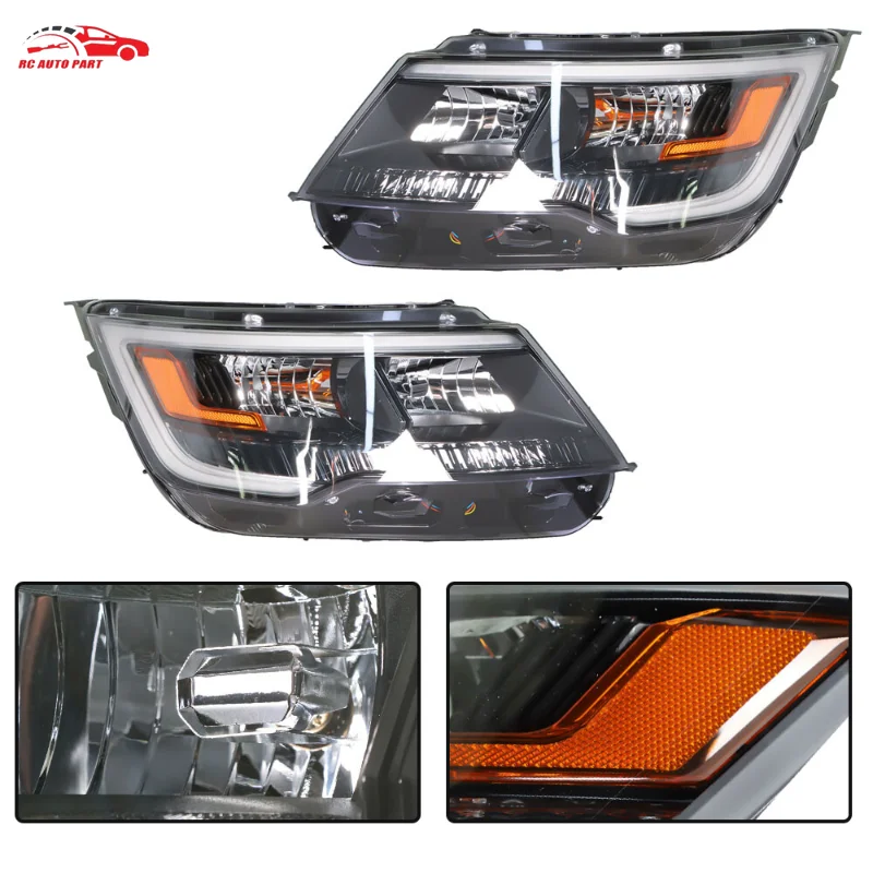 زوج هالوجين مع مصابيح LED DRL الأمامية لـ 2016-2019 Ford Explorer أسود يسار + يمين