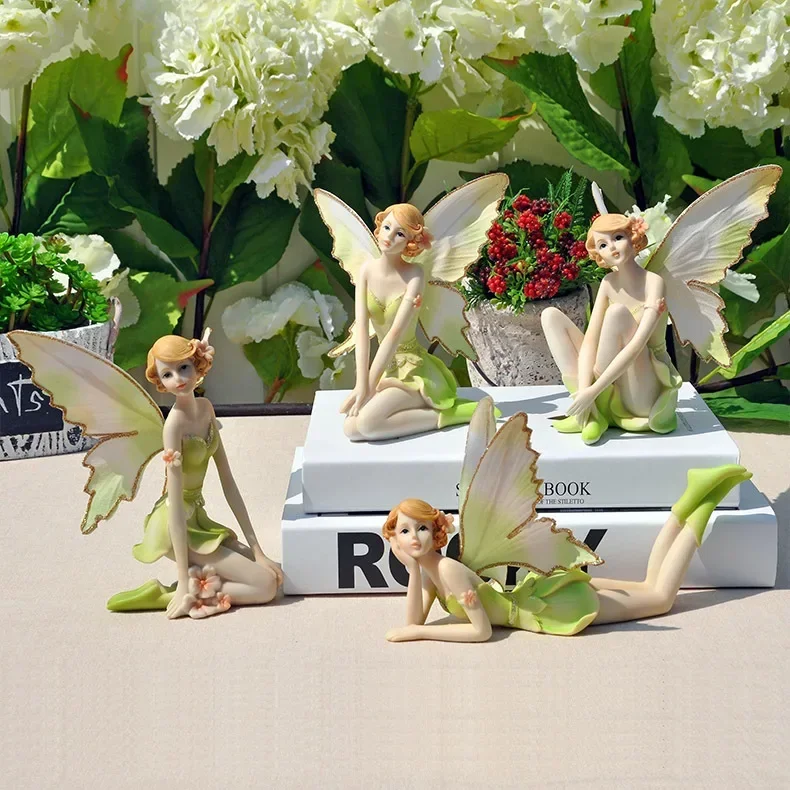 

Green flower fairy girl angel home decoration creative gift resin ornaments figurad decorativas