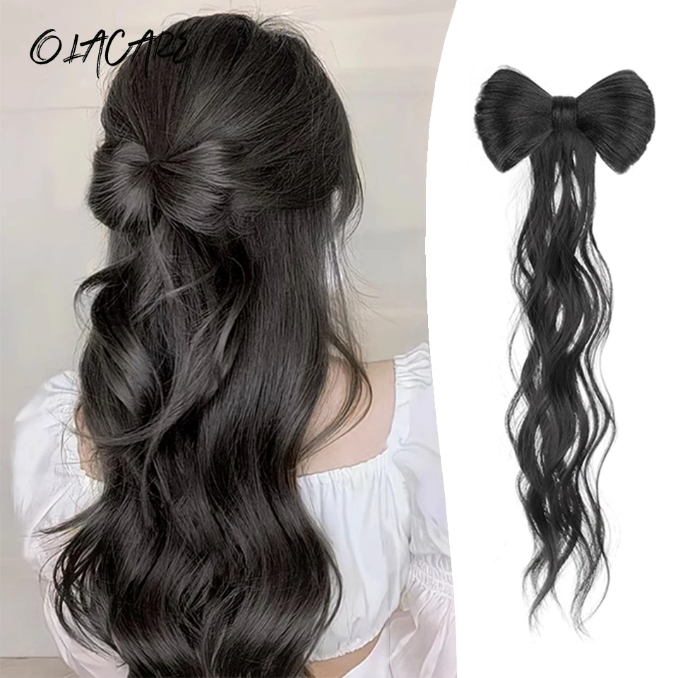 

OLACARE Bowknot Half-tie High Ponytail Wig Clip Hair Bag Meatball Head Hanfu Braid Wig Braid Ponytail