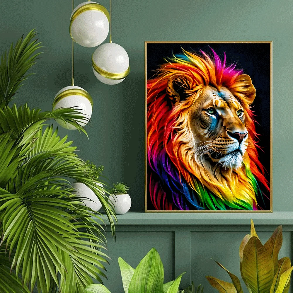 1000pcs Rainbow Mane Lion Jigsaw Puzzle for Adults - Challenging 7-Color Lion with Multicolor Mane & Black Background - Interm