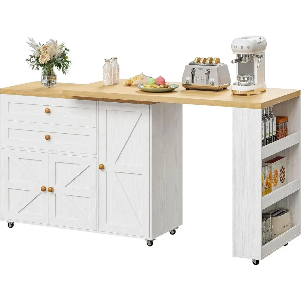 Kitchen Island on Wheels with Storage, 71in Mobile Kitchen Cart with 3 Shelves and Ders, Rolling Island with 360°Rotating Tablet