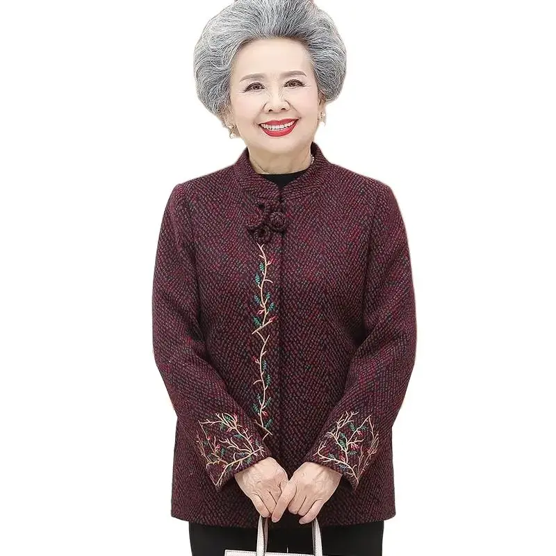 

60-70-80 Aged Middle-Aged Elderly Women's Coats Fashion Design Spring Autumn Tops 2022 New Embroidery Jacket Outerwear Female