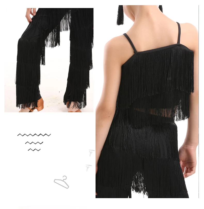 Lateinamerikanische Tanzkleider, Ballkleider mit Fransen, Kleid mit Fransen und Hose, Paillettenkleid mit Fransen, Salsa- und Samba-Kostüm, Kinder- und Jugendkostüm, Cosplay-Kostüm für Mädchen. – Detail 6