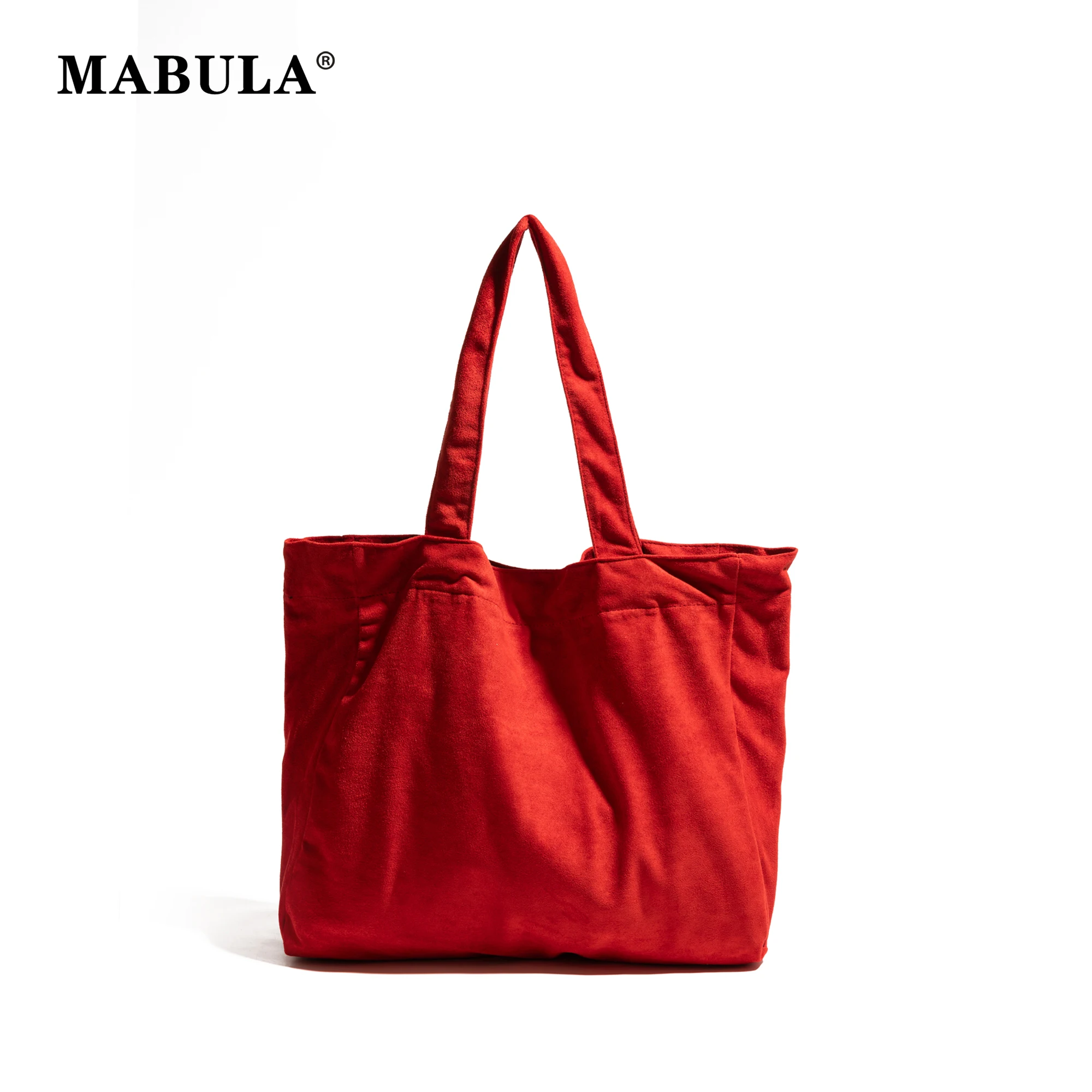 MABULA Large Capacity Women's Faux Suede Tote Handbags Y2K Casual Simple Versatile Shopping Commuter Bags Customizable Printing