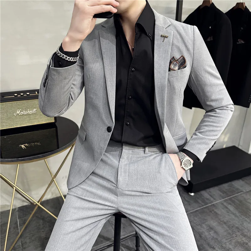 (Jacket+Pant) Plus Size 7XL 6XL Korean Latest Design Men Casual Suit Groom Wedding Stage Tuxedos Men Business Social Tuxedo