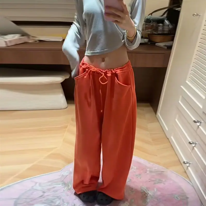 Breathable Cotton Summer Retro Lazy Wind Drawstring Adjustable Bud Waist Loose Casual Pants