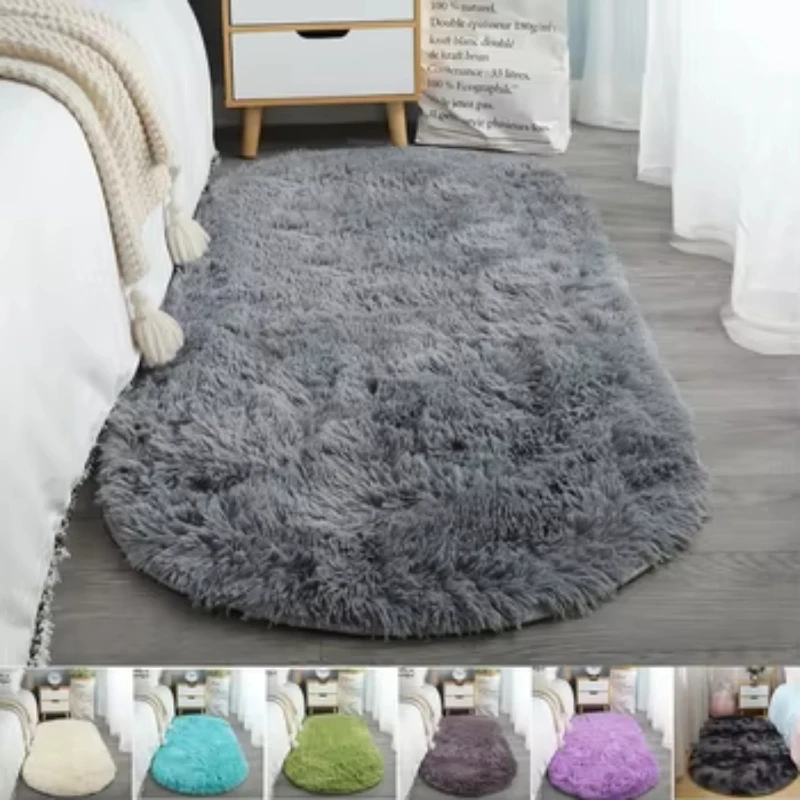 

Super Soft Thicken Carpet Thick Oval Living Room Rug White Bedroom Balcony Cushion Fluffy Teenager Decoration Kid Bed SideCarpet