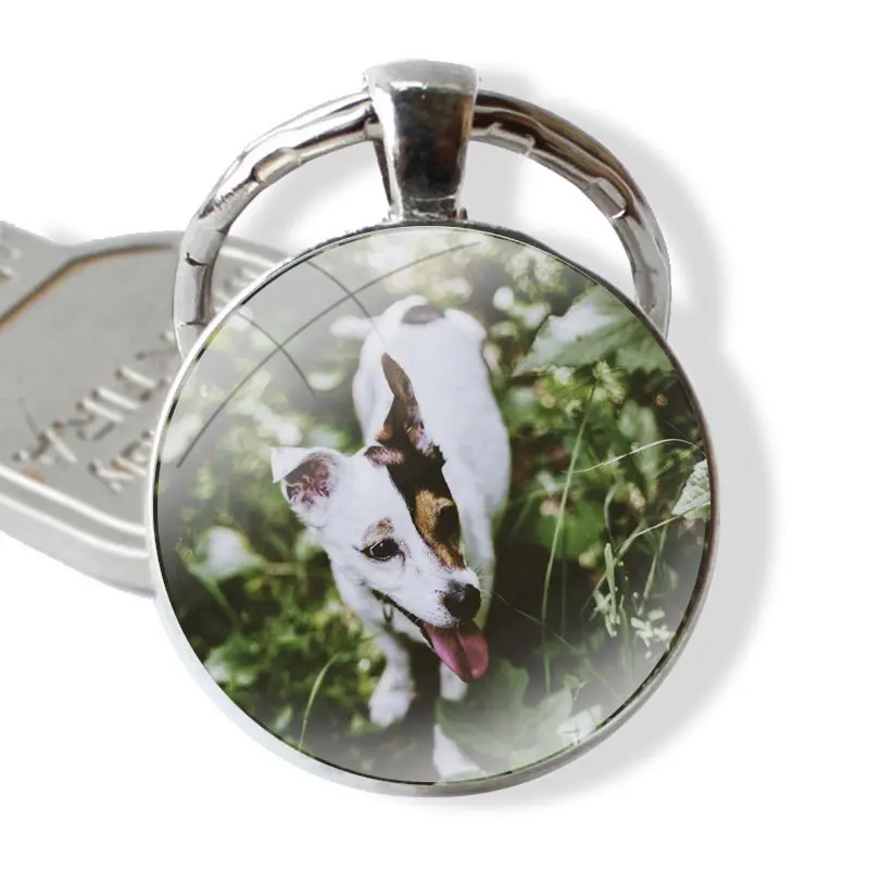 Keychain Handmade Glass Cabochon Key Ring Holder Pendant Key Chains Jack Russell Terrier Dog Fashion Creative Cartoon Design