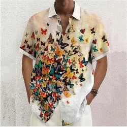 3D Printed Lapel Men's Shirt Floral Butterfly Button Down Shirt Outdoor Streetwear Short Sleeve Clothing Fashion Designer Casual