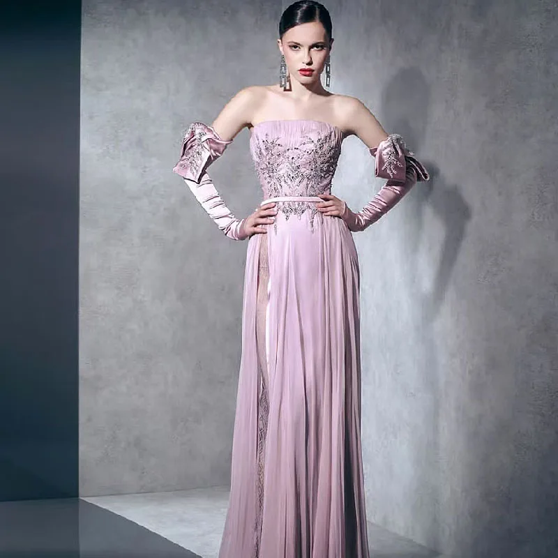 

Hot Sale 2025 Pink Lace Classic Evening Dress Appliques Bodice Backless Tulle A-line Skirt Long Maxi Elegant Female Prom Gowns