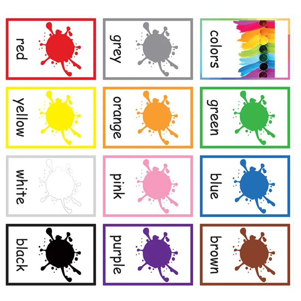 

12 Sheets English Color Cognitive Cards Waterproof Letters Flash Cards Early Educational Language Learning Fun Game for Kids
