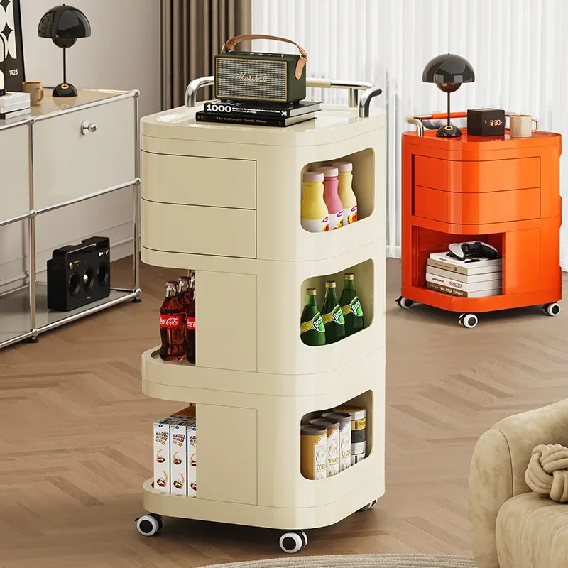 Nordic Wind Removable Rotating Snack Storage Rack Bathroom Cosmetics Storage Cart Multifunctional Bedroom Bedside Table