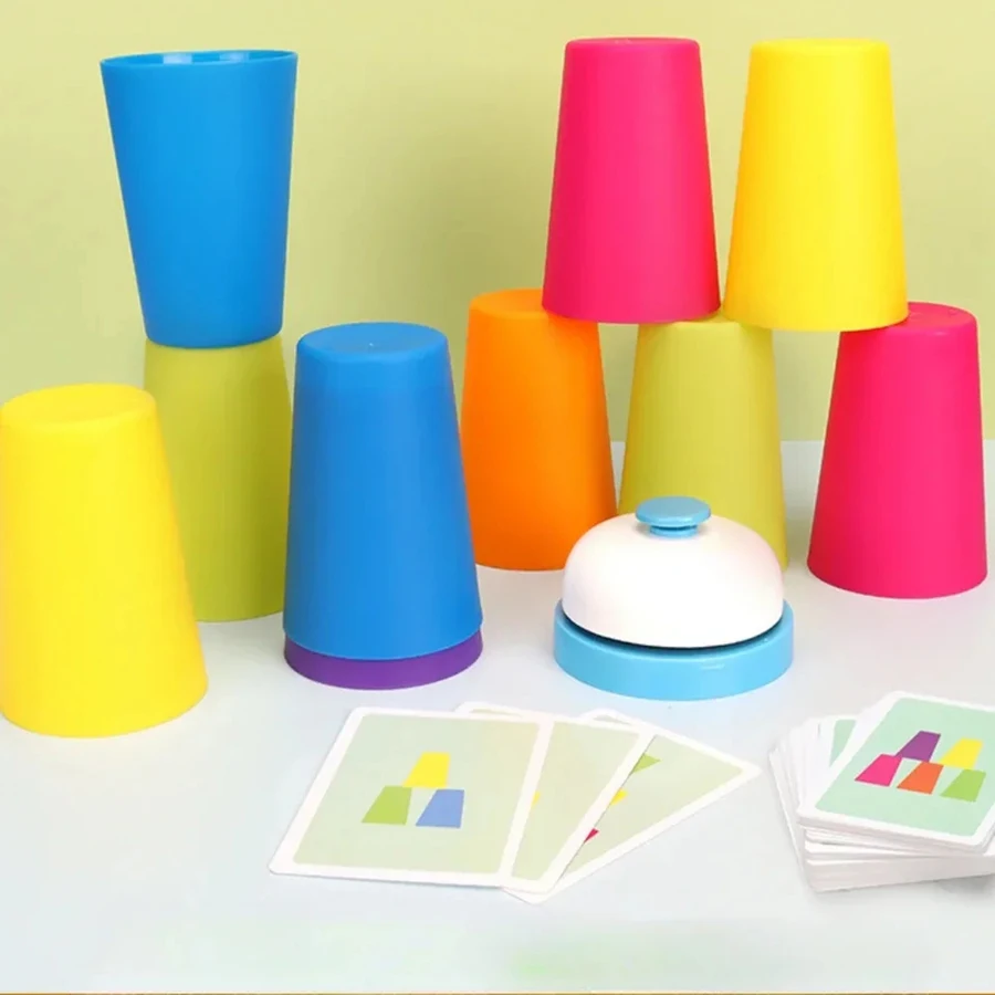 Montessori Toys Stack Cup Game With Card Educational Intellectual Enlightenment Color Cognition Logic Training Kids Children