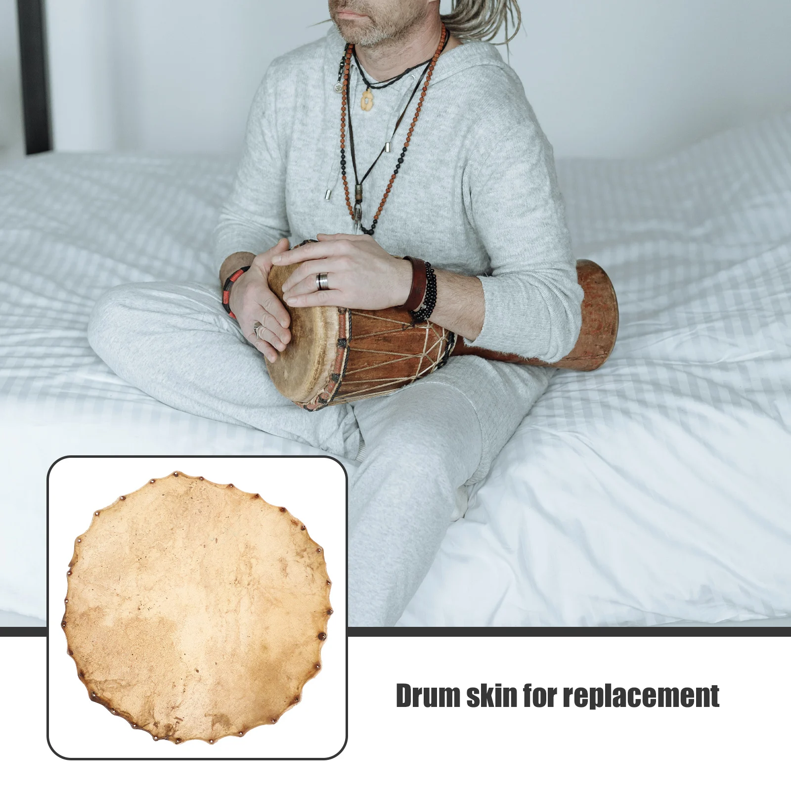 

Cowhide Drum Skin 30cm Diameter Sturdy Replacement Head for Hand Snare Tambourine Percussion Instrument Round Drum Head