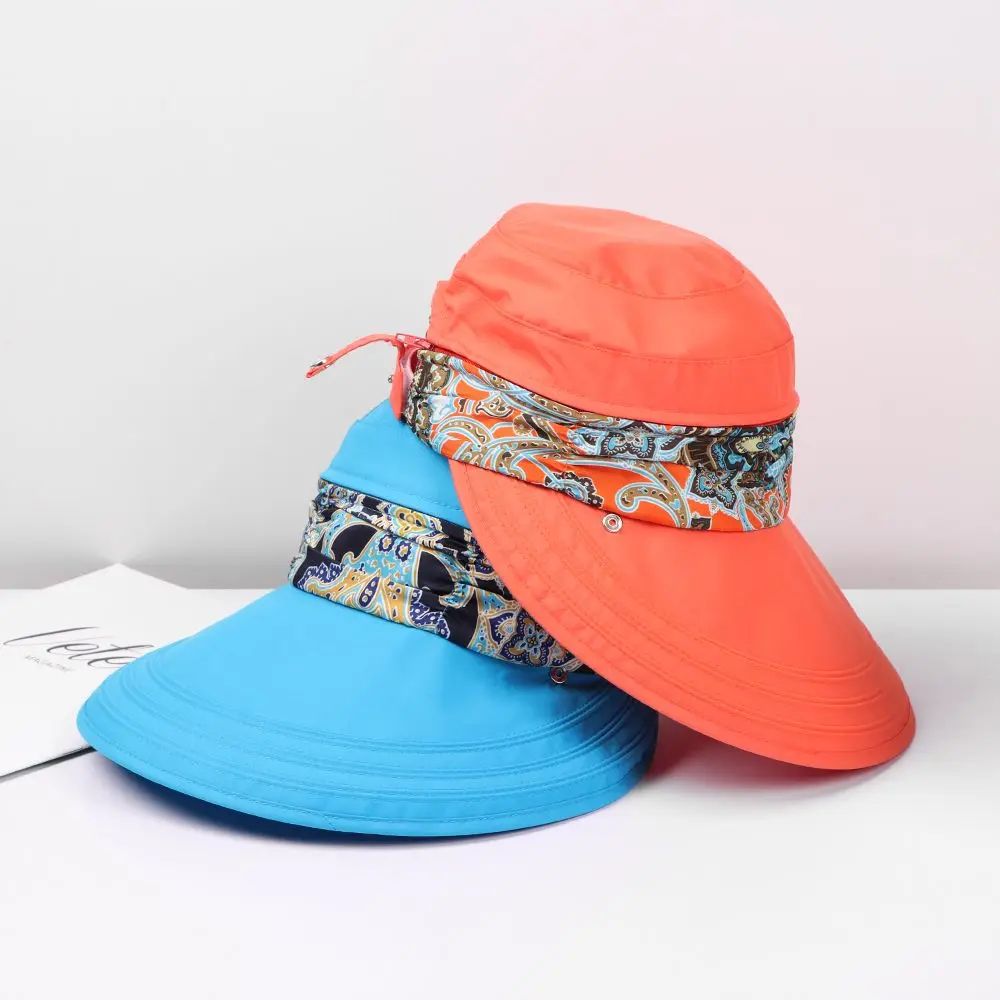 1Pcs Fashion Women Summer Outdoor Riding Anti-UV Sun Hat Beach Foldable Sunscreen Floral Print Caps Neck Face Wide Brim Hat