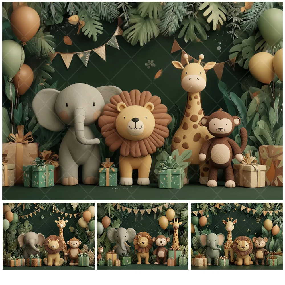 

Jungle Cartoon Safari Animals Backdrop Forest Theme Kids Birthday Party Banner Baby Shower Photography Background Photo Studio