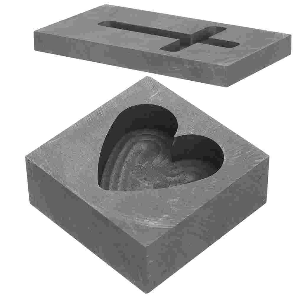 

2 Pcs Heart-Shaped Mold Lead Gold Ingot Graphite Molds for Casting Copper Cross
