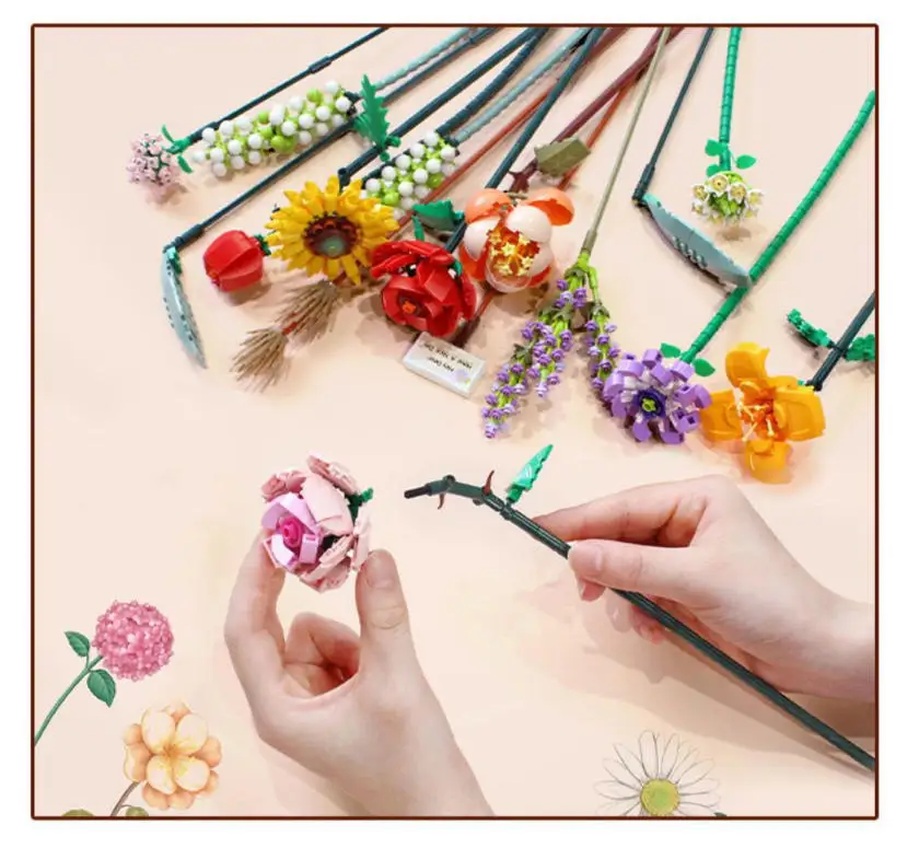 Funny Joy Tulips Bouquet Building Blocks Toys Home Decoration Building Blocks Everlasting Flower Model DIY Assembled Toys Gift