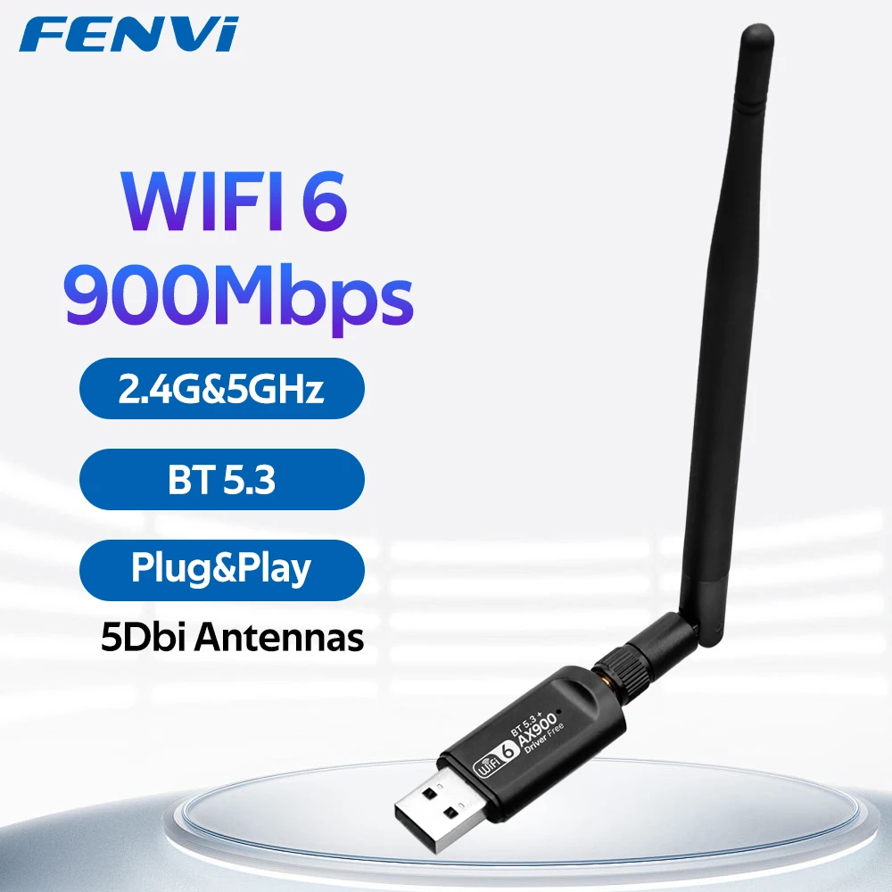 WiFi 6 AX900 900Mbps USB Adapter 2 in 1 Bluetooth 5.3 Wifi6 2.4G&5Ghz 5dbi Antenna USB Dongle Receiver Free Driver For Win 10/11