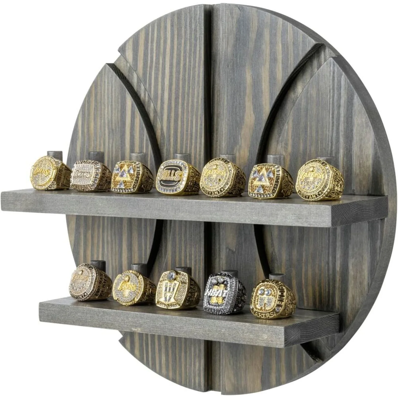 Wall Mounted Gray Wood Sports Championship Ring Holder, Jewelry Storage Display United States