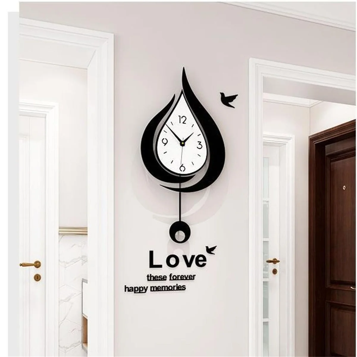 N18R Relógio de parede para sala de estar, sala de jantar, relógio de entrada para casa, silencioso, sem perfuração