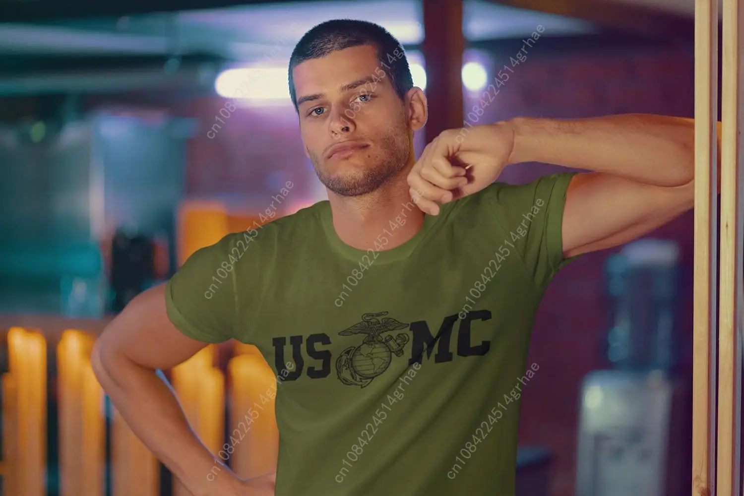 Lucky Ride Marine Corps Bull Dog Front and Back USMC Men's Military T-Shirt