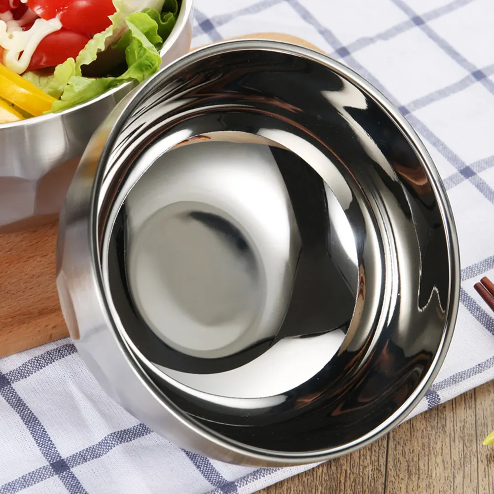 

304 Stainless Steel Double Wall Insulated Thickened Bowl Food Soup Salad Rice Snack Bowl Silver 11.4cm Heavy Duty Kitchen
