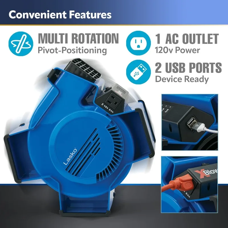 Position High Velocity Pivoting Utility Blower Fan，Exhausting and Drying, 3 Speeds, AC Outlet, Circuit Breaker with Reset