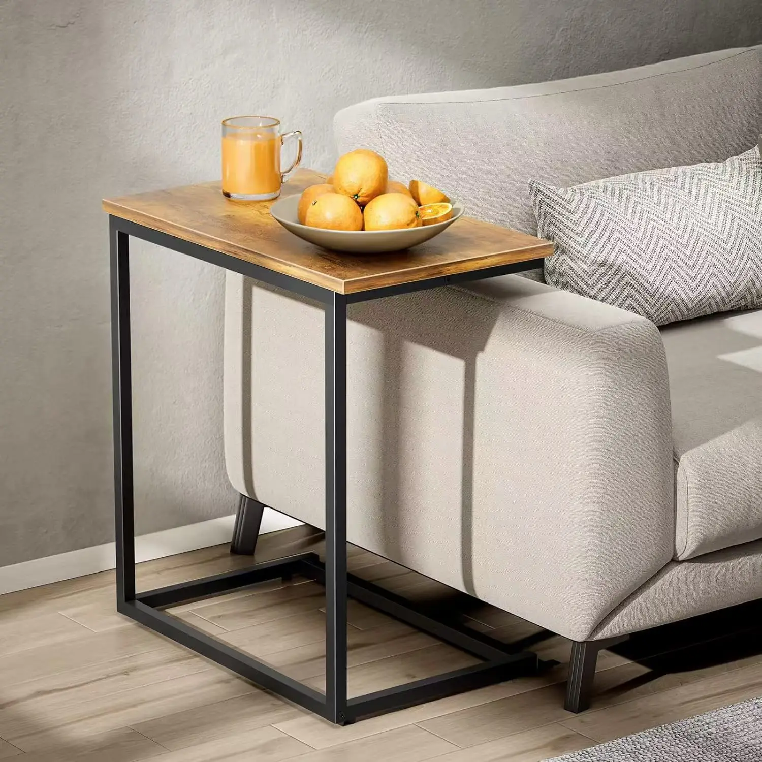 

Coffee C-type iron and wood combined sofa side table removable simple shelf bedside side table