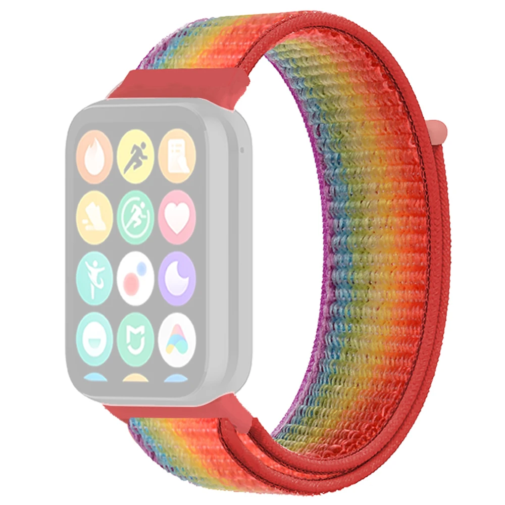 

For Xiaomi Smart Band 8 Pro / Redmi Watch 4 Nylon Loop Watch Band Breathable Sport Strap - Rainbow