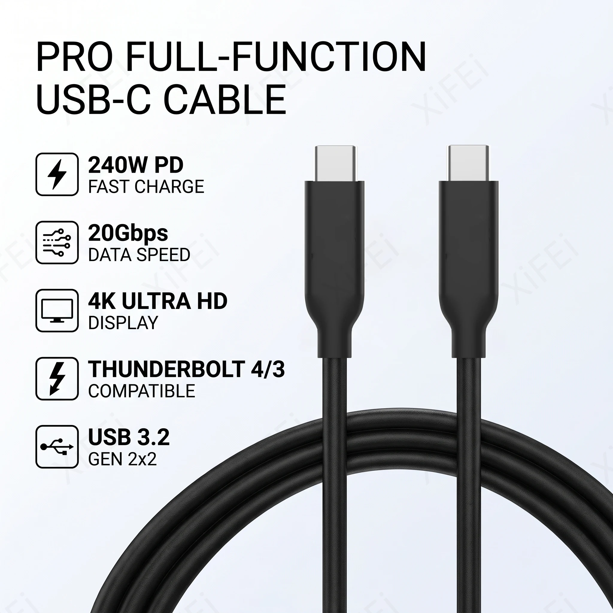 USB3.2 Cable 20Gbps 10Gbps For Thunderbolt 4/3 Type C Fast Charging Cable USB C to C Data Transfer Cable For Laptop Monitor SSD
