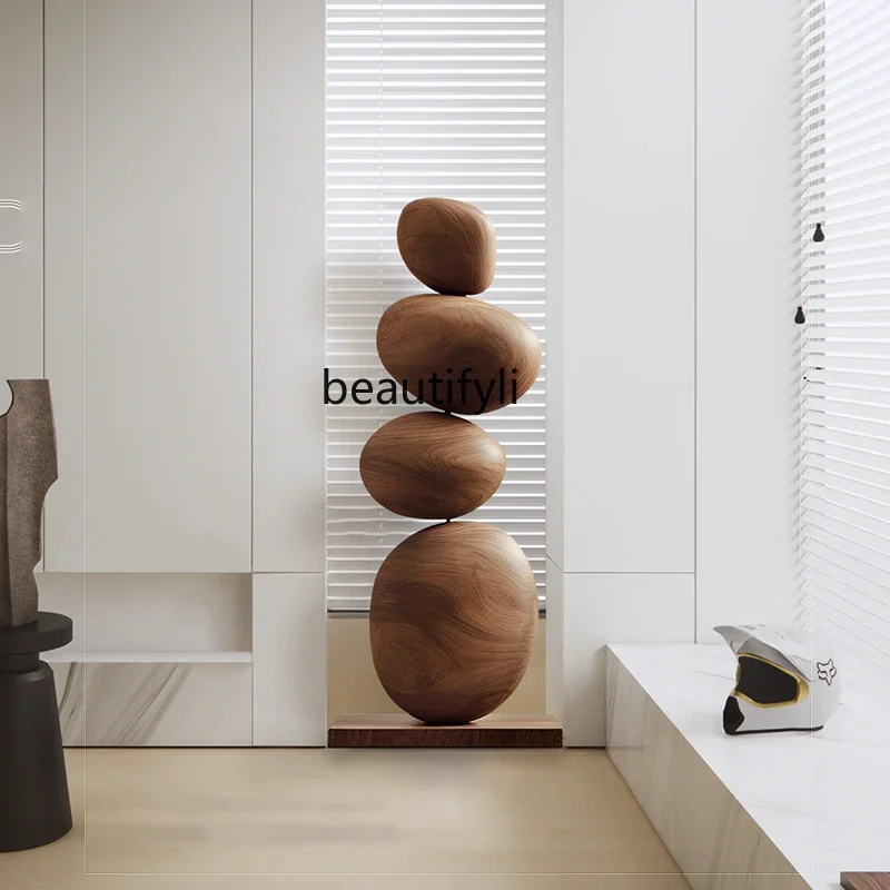 

11841Stone to run creative solid wood sculpture floor ornament large hotel living room decoration