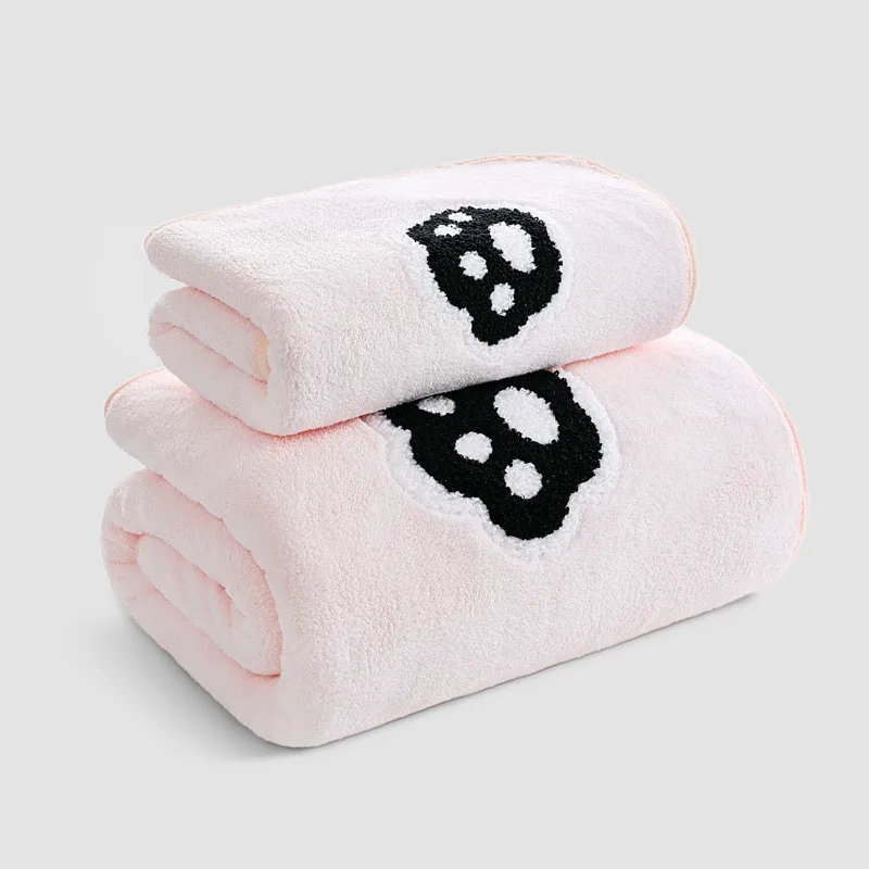 Cartoon Family Shower Towels, Panda Style, Coral Fleece, Absorbent, Hanging, Hand, Hair, Face, Bath Towel Set, Bathroom, 2Pcs