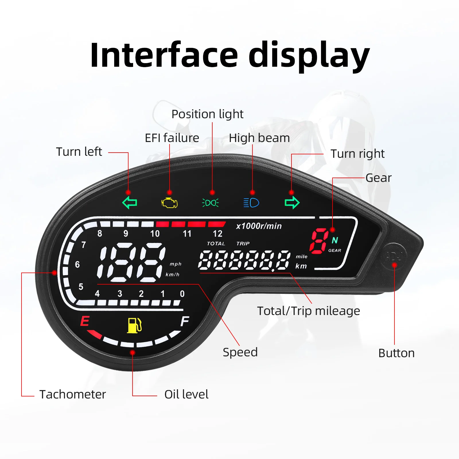 

A New Universal Moto RPM Tachometer Speedometer Fit Digital Speed Waterproof Dashboard Odometer Instrument for Honda for Yamaha