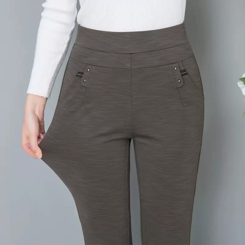 Mãe grosso adicionar veludo sweatpants casual solto quente mais veludo de cintura alta em linha reta calças femininas outono inverno elegante