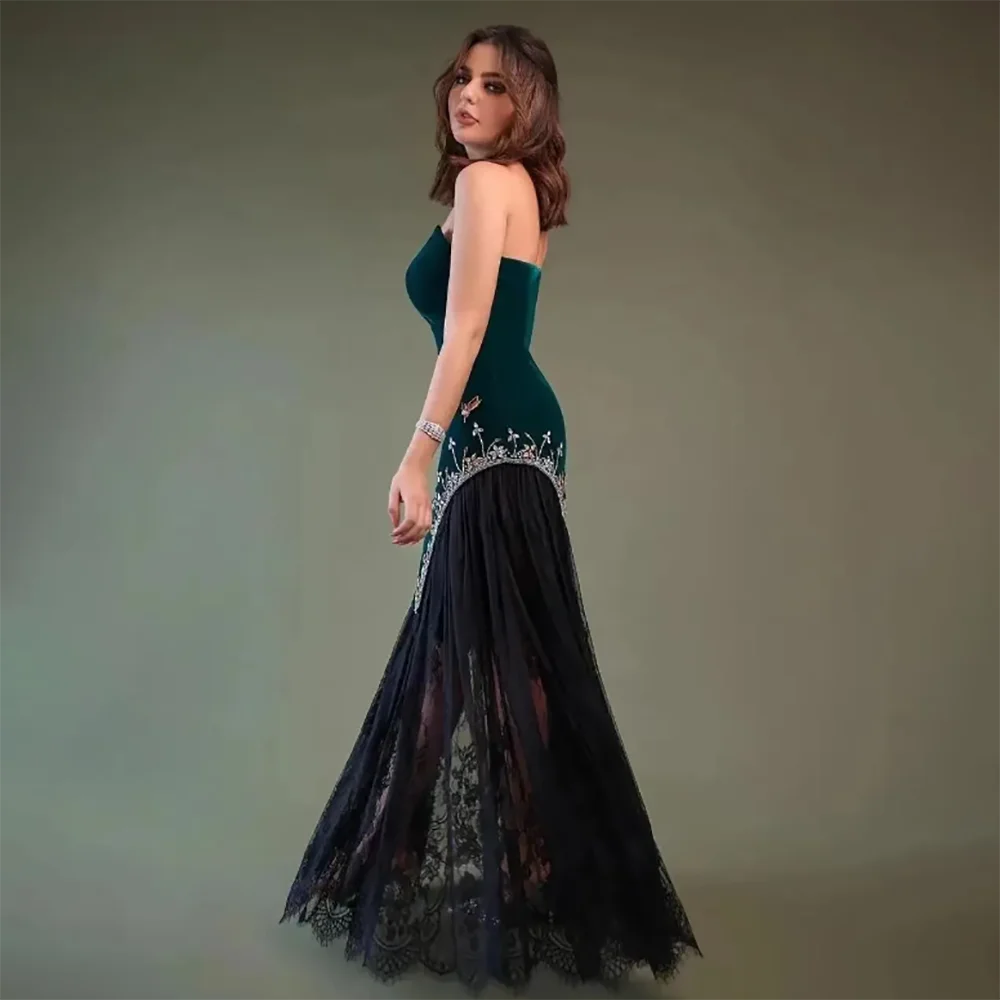 

Fashion Green Velour AsaNagi New Prom Dresses Strapless Floor-Length A Line Lace Women Elegant Evening Dress 2023 robes soirée