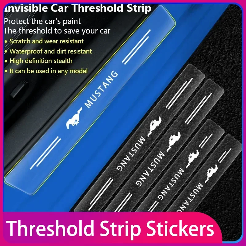 

4pcs Carbon Fiber Car Sticker Auto Door Threshold Scratch Waterproof For Ford Mustang Universal Big Size Mustang Accessories