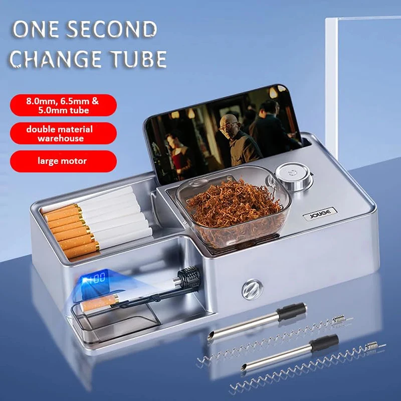 

3-in-1 Automatic Tobacco Filling Injector with 6.5/8mm Tube for Cigarette Rolling Smart Sensing Electric Cigarette Maker