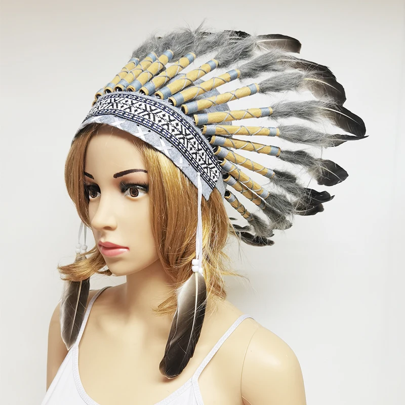 Feather Brazilian Indian Headdress Feather Headpiece Indian Hair Accessories Kokoshnik Cosplay Halloween Stage Party Photo Props