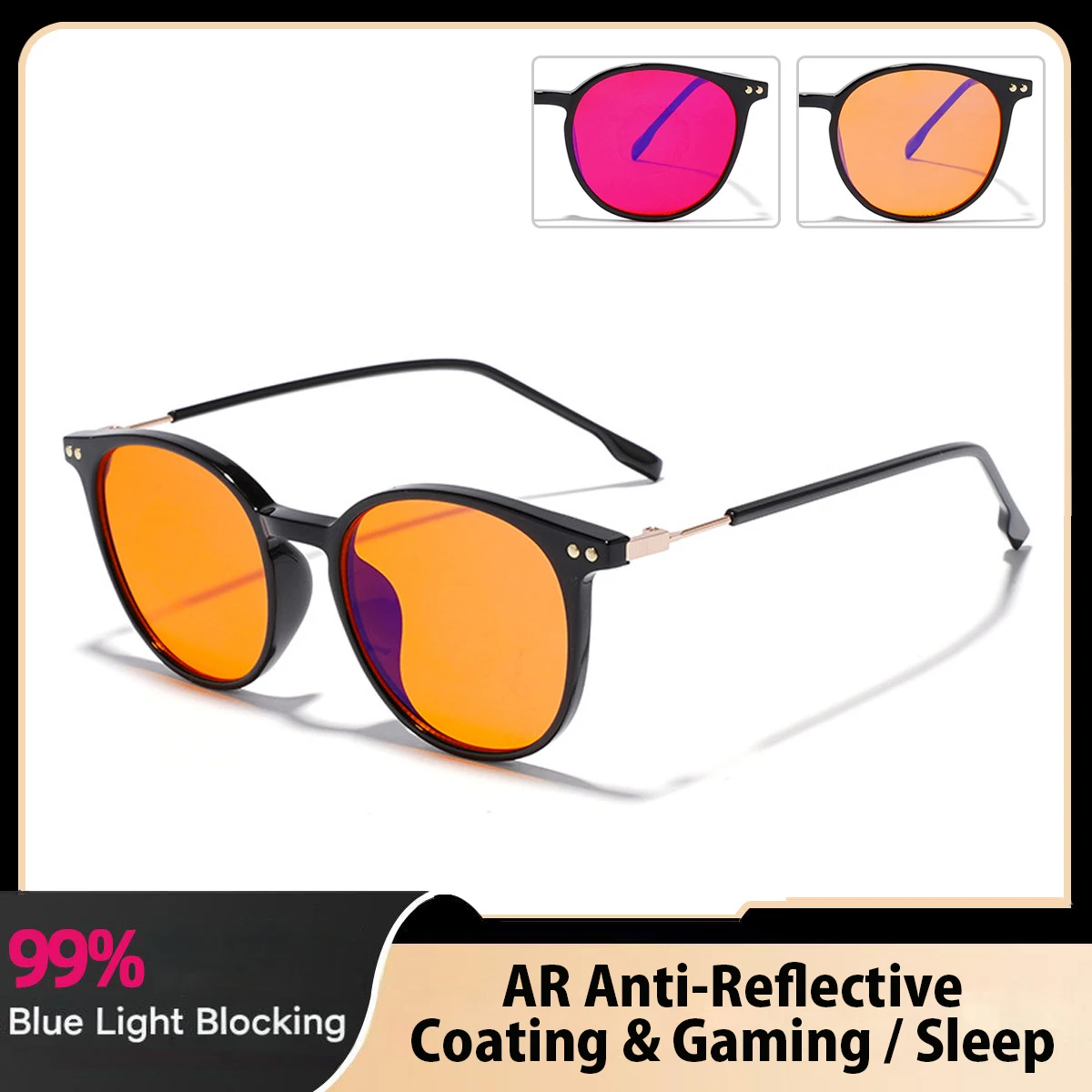 New Fashion 99% Blue Light Blocking Glasses, Versatile Everyday Wear, Square-Round TR90 Frame, Non-Prescription Gaming Eyewear