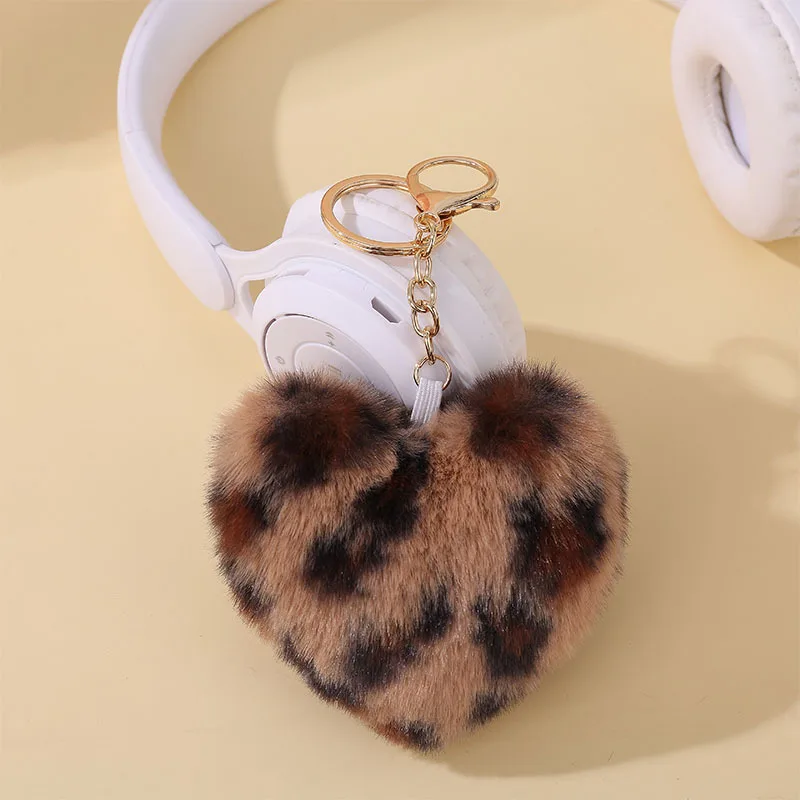 New Heart Keychains Leopard Print Plush Keychain Ornaments Love Car Key Chain Bags 키링 Shoulder Bag Backpack Christmas Gift