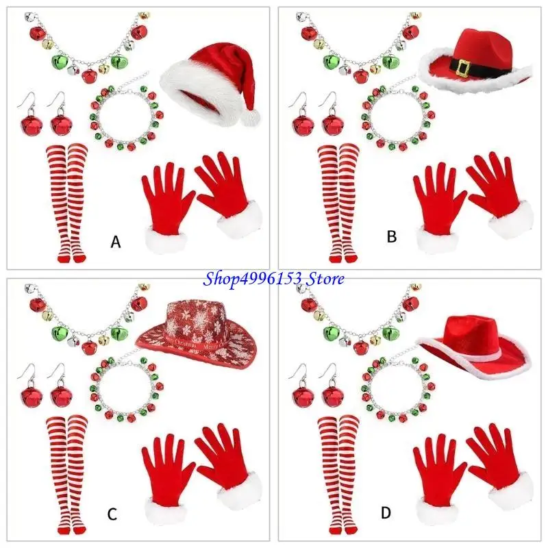 

Q0KE Christmas Santa Hat, Necklace and Stockings Set for Christmas Photo Props