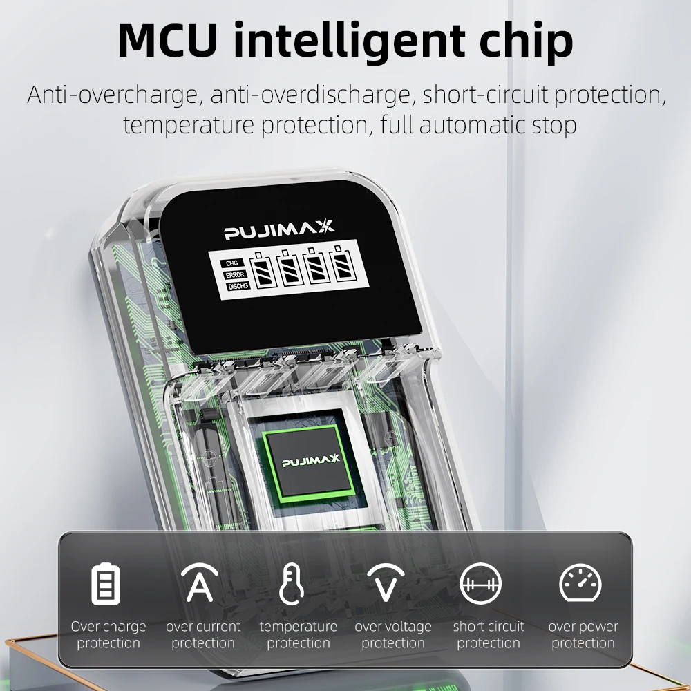 PUJIMAX شاحن بطارية 4 فتحات شحن سريع ل AA/AAA بطارية قابلة للشحن شاحن يو اس بي 1.5 فولت 1100mWh 4255mWh بطاريات ليثيوم