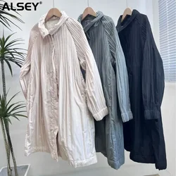 ALSEY Miyake Pleated Cotton Thick Version of Warm Simple Jacket Women 2024 Fall New Temperament Fashion Medium-length Tunic