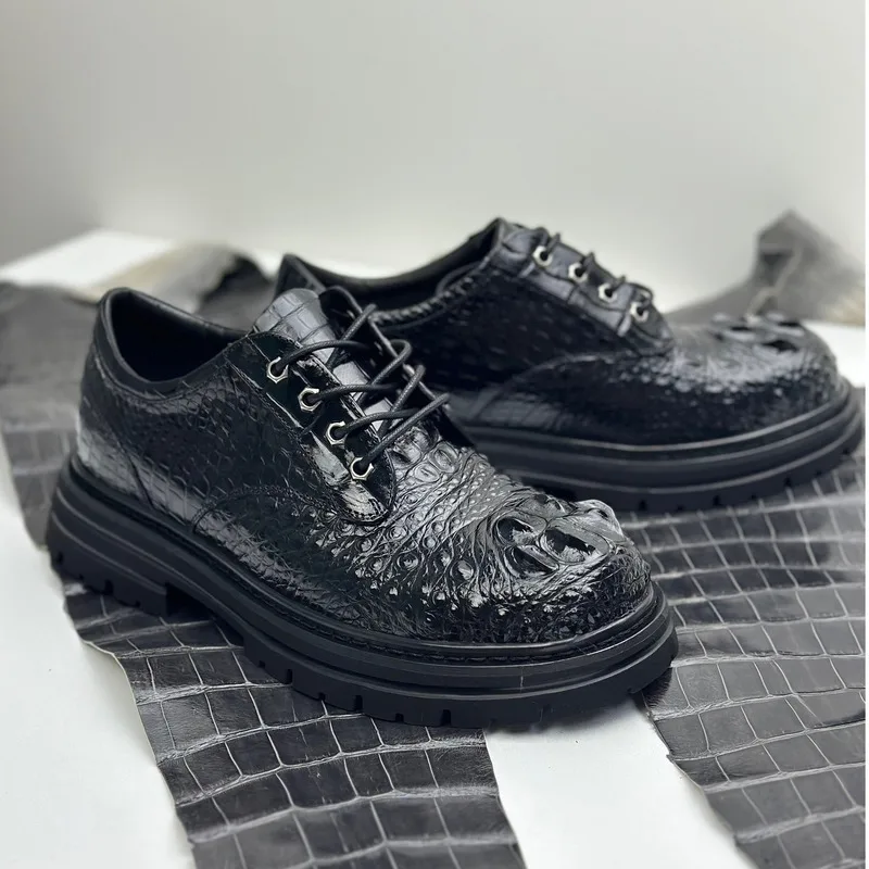 

New Autumn Winter Authentic Crocodile Men's Big Head Caual Buine Men’s Casual Walking Shoes Leather Suede Height Increaing Shoes