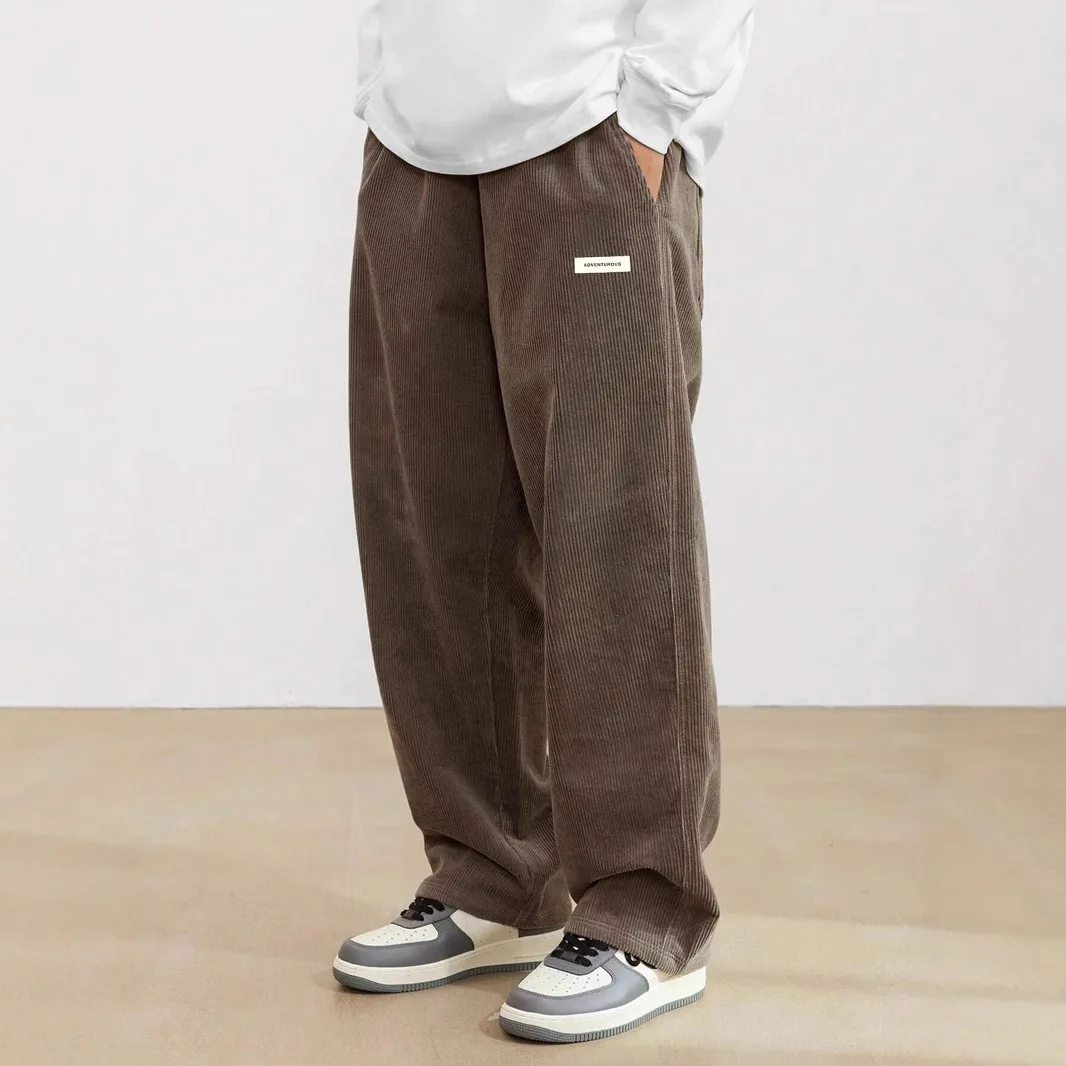 New Men's Corduroy Casual Loose Fit Baggy Pants Straight Leg mid Waist Youth Fashion Khaki Color Winter Season Clothing